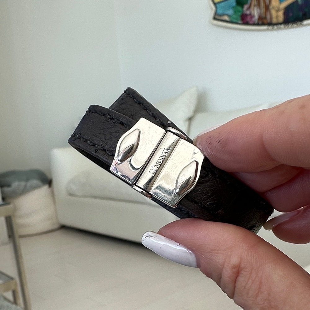 D’Monti Black Leather Double Wrap Bracelet with Silver Clasp